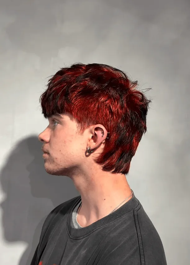 Textured red and black mullet, side profile